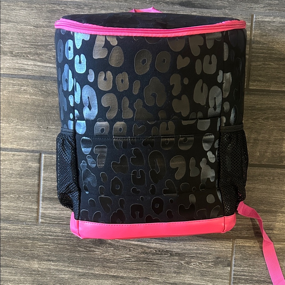 Travel Backpack - Black Leopard Print with Hot Pink Accents ice chest bag